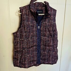 NWOT Lands' End Down Filled Navy Maroon Basket Weave Pattern Vest Size Large
